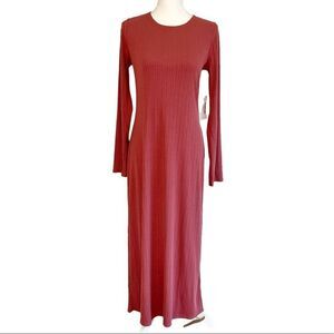 Reformation Ribbed Benedict Long Sleeves Midi Dress in Rust Large MSRP $148